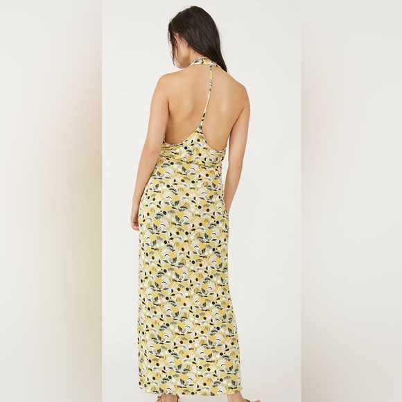 Free People Daria Halter Maxi Dress Apple Mint Low Back Slit Plunge Size Small - Picture 2 of 11